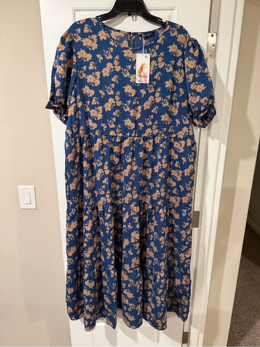 Blue Floral Maxi Dress with Tiered Skirt